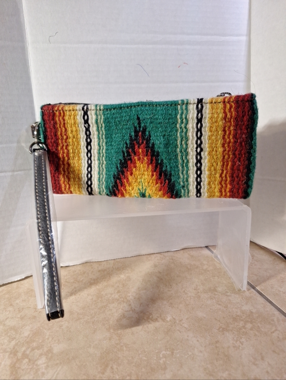 Rafter T Ranch Desert Sunset Wool Green Top Zip Wristlet Wallet Leather Strap 9"